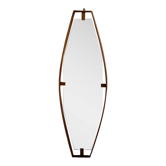 Italian Mid Century Long Walnut Inset Frame Mirror For Sale