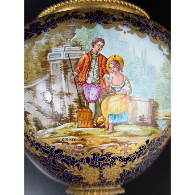 Blue Cobalt Blue Porcelain Vase with Gilt Figural Reserve in the style of Sèvres, Befos For Sale - Image 8 of 18