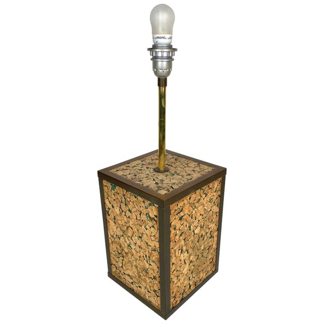 Brown Cork & Brass Table Lamp, Italy, 1970s For Sale - Image 8 of 8