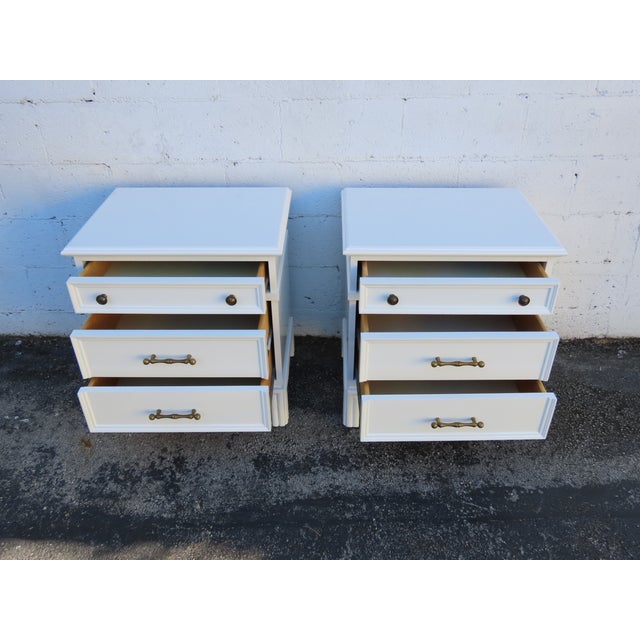 Hollywood Regency Brass Bamboo Handles Tall Nightstands End Tables a Pair 6352 For Sale - Image 14 of 18