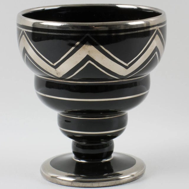 1930s Art Deco Silver Overlay and Black Ceramic Vase by Ceram France, 1930s For Sale - Image 5 of 8