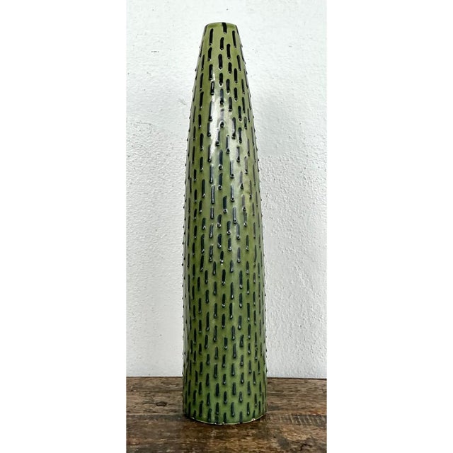 Mid-Century Modern Vintage Green Textured Ceramic Vase For Sale - Image 3 of 12