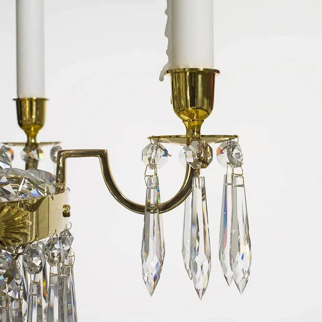 Empire 6 Arm Crystal Chandelier in Polished Brass With Crystal Drops For Sale - Image 4 of 6