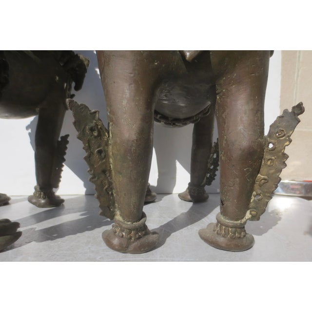 Bronze Antique 18th-19th Century Nepali Bronze Temple Lions - A Pair of 2 For Sale - Image 8 of 16