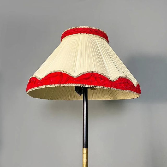 Mid-Century Italian Modern Metal and Brass Floor Lamp with Beige and Red Fabric Shade, 1940 For Sale - Image 6 of 12