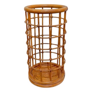 Vintage French BoHo Bamboo and Rattan Umbrella Stand For Sale