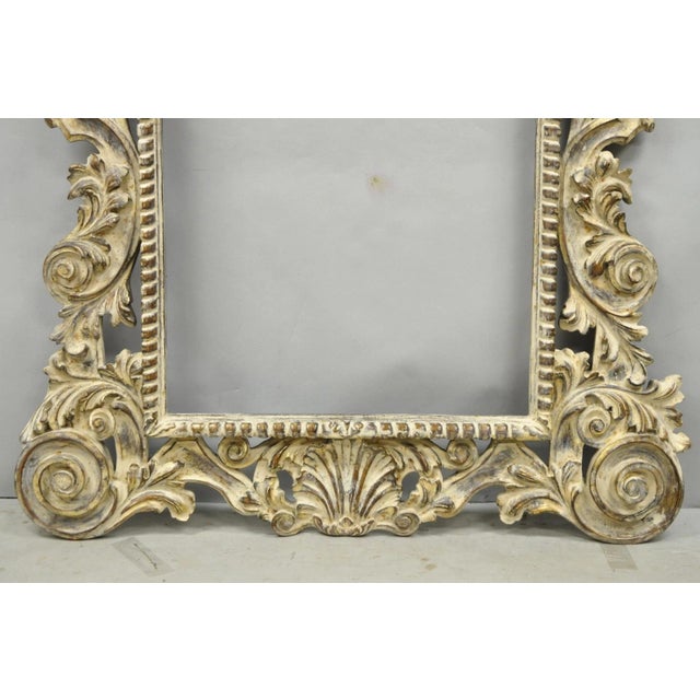 Plastic Large 78" Italian Baroque Rococo White Distress Painted Mirror Art Picture Frame For Sale - Image 7 of 17