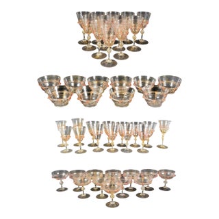 Mid 20th Century Set of Salviati Murano Italian Art Glass Venetian Stemware & Bowls - 48 pcs For Sale