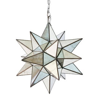 Matthew Izzo Home 12" Antique Mirror Moravian Star Pendant Light With Oxidized Metal Trim For Sale