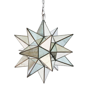 Matthew Izzo Home 12" Antique Mirror Moravian Star Pendant Light With Oxidized Metal Trim