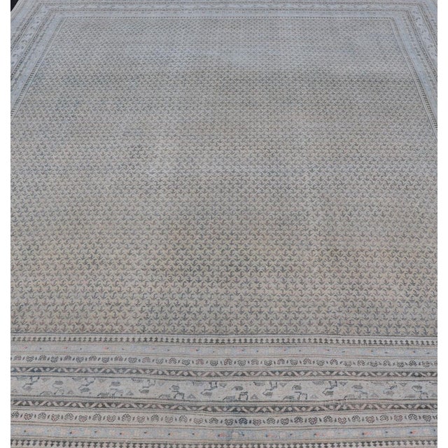 Minimalist Design Antique Persian Tabriz Rug in All-Over Design in Faded Colors 10'2 X 13'5 For Sale - Image 4 of 14