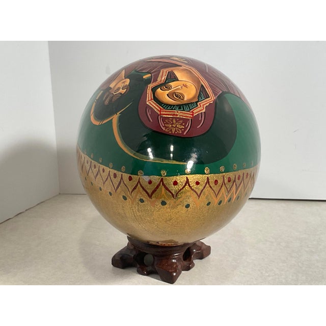 Hand Painted Lacquered Wood Egg of Mother of God Virgin Mary & Jesus on Stand For Sale - Image 13 of 13