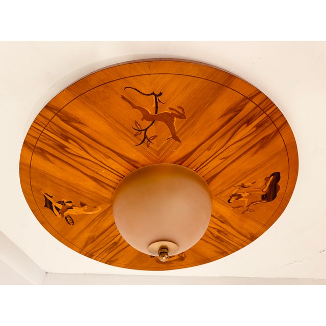 Wood Birger Ekman Mjolby Swedish 1920s Art Deco Flush Ceiling Ligh For Sale - Image 7 of 12