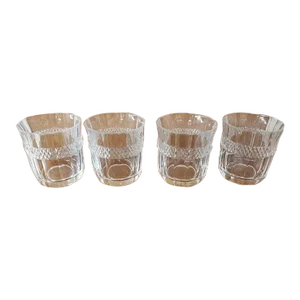 1970s Faceted Crystal Rocks Whiskey, Bourbon Glasses- Set of 4