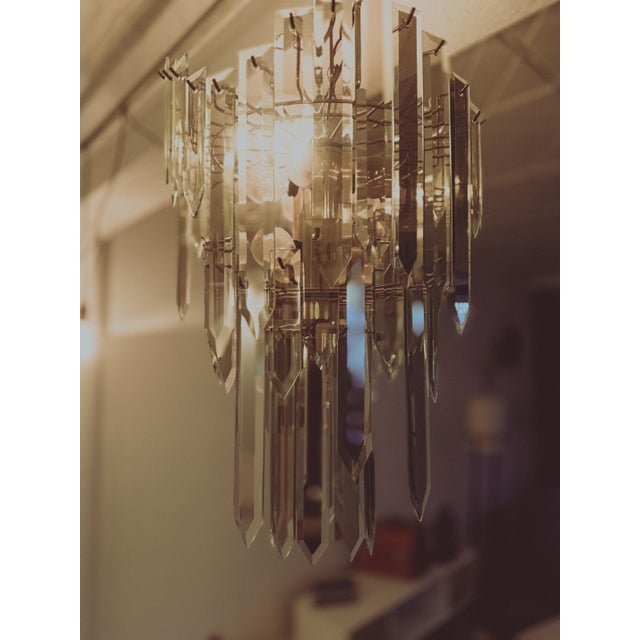 Vintage 1970s Prism Chandelier | Italian Murano-Style Waterfall Fixture For Sale - Image 4 of 5
