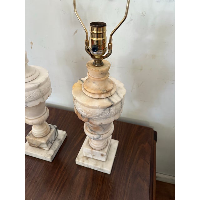Rustic European Vintage Marble Table Lamps a Pair For Sale - Image 3 of 12