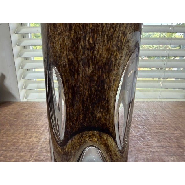 Vintage Encased Sommerso Murano Art Glass Windows Vase in Amber & Brown For Sale - Image 6 of 7