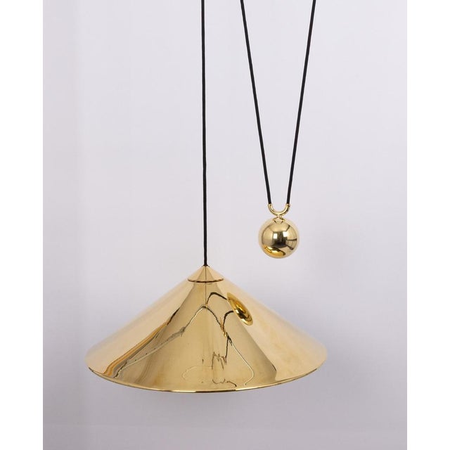 Keos Adjustable Counterweight Pendant Lamp in Brass attributed to Florian Schulz, Germany, 1970s For Sale - Image 9 of 10