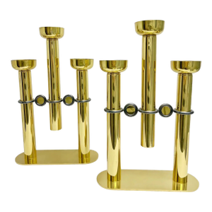 1980s Large Pair of Brass Post Modern Candelabra by Eg Cody Italy