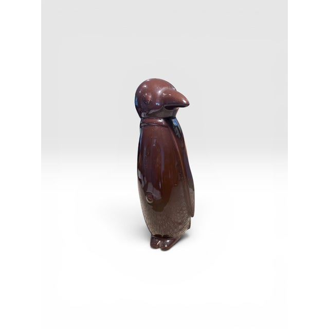 1980s Modern Brown Glazed Ceramic Penguin Sculpture, 13”h For Sale In West Palm - Image 6 of 8