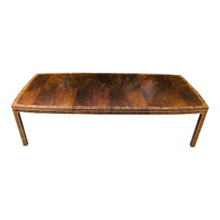 1970s Vintage Expandable Walnut & Burlwood Dining Table With Brass Accents by Mastercraft For Sale