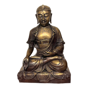 Mid-Century Large Gilded Bronze Buddha Statue 15" Tall
