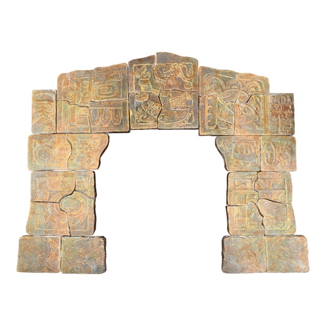 Vintage Calco Mayan Glyph Revival Fireplace Surround For Sale
