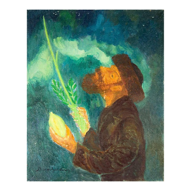 Chaïm Goldberg, Blessing From Above, Judaica Oil Painting, Rabbi With Lulav and Esrog For Sale