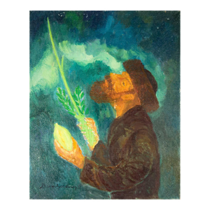 Chaïm Goldberg, Blessing From Above, Judaica Oil Painting, Rabbi With Lulav and Esrog