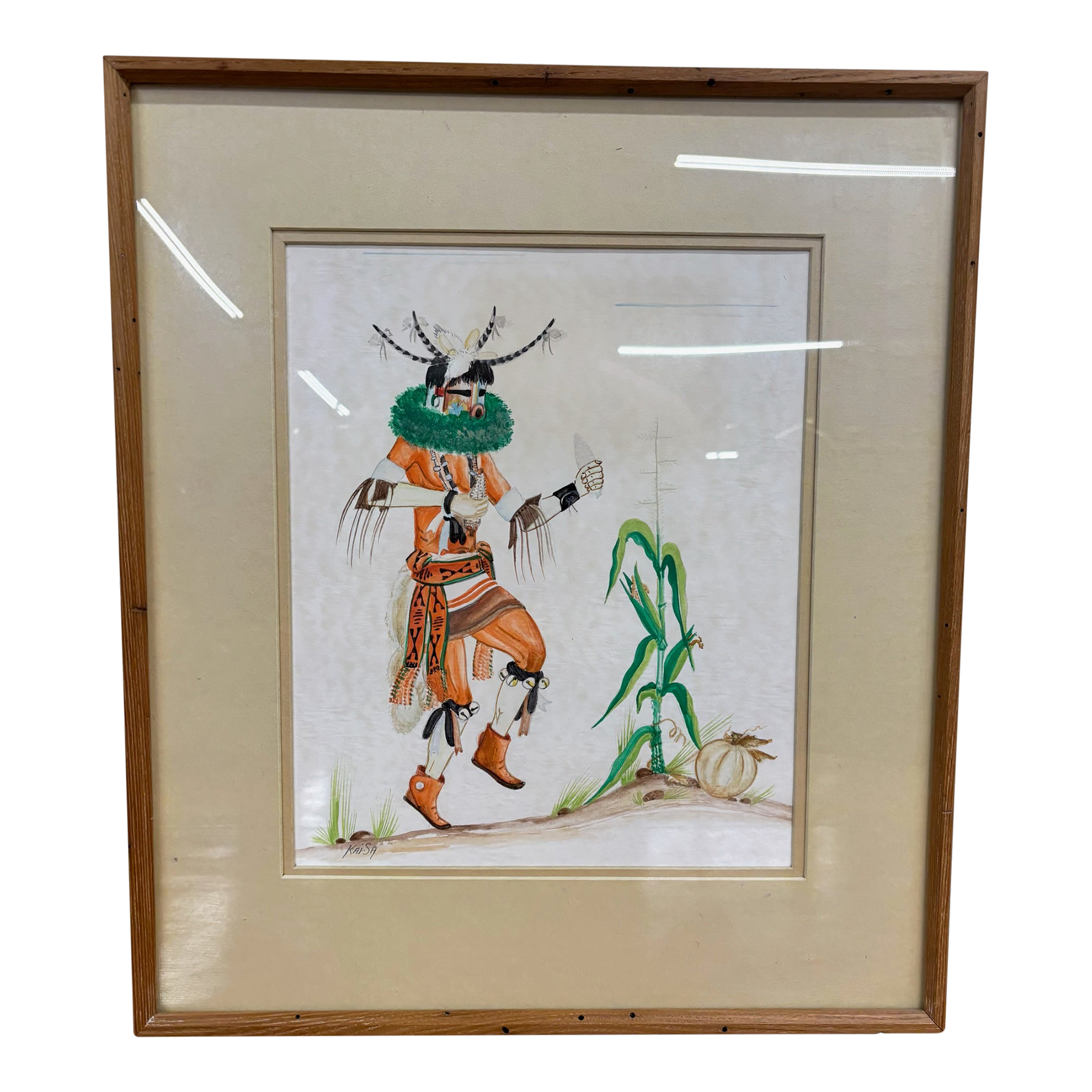笹尾としかず水彩画 「RayKane・A lani slackkey」 Vintage Original Watercolor “The Zuni Corn Dancer” by Percy Sandy