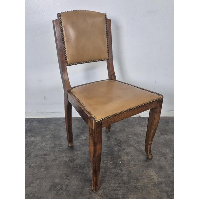 1940s Chairs in Oak and Studded Imitation Leather, 1940s, Set of 4 For Sale - Image 5 of 9
