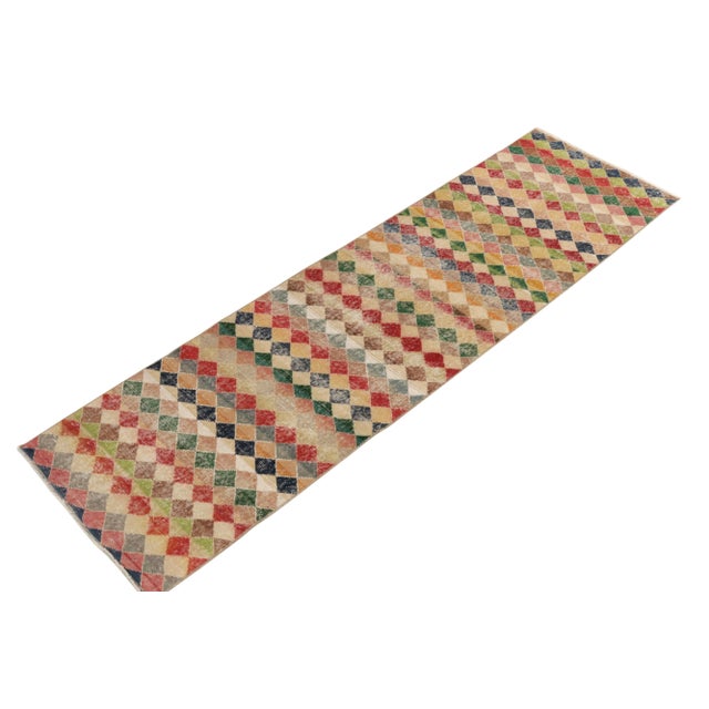 Art Deco Vintage 1970s Art Deco Runner in Beige-Brown, Multicolor Geometric Pattern For Sale - Image 3 of 7