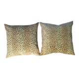 Cowtan and Tout Ocelot Jade & Tan Pillows - a Pair For Sale