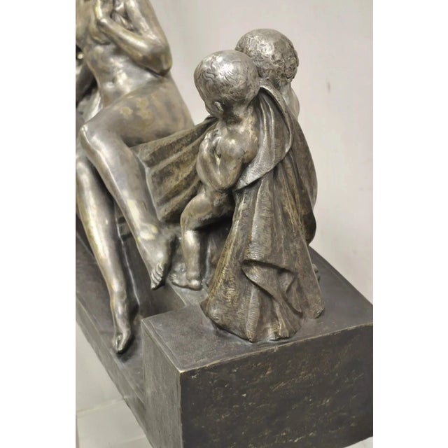 Antique Louis Marcel Botinelly French Art Deco Bronze Sculpture Nude & Infants For Sale - Image 11 of 12