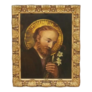 Antique Oil Painting on Canvas Portrait of Saint in a Carved Giltwood Frame