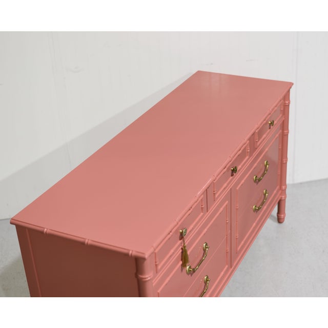 Mid Century Hollywood Regency Faux Bamboo Dresser With Brass Hardware by Thomasville For Sale - Image 10 of 15