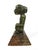 Decorative Aztec-inspired / Pre-Columbian style seated figure statue mounted on a wood base. The figure has a green stone-...