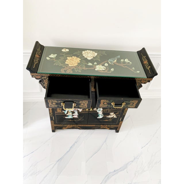 Vintage Coromandel Asian Oriental Black Lacquer Altar Sideboard Media