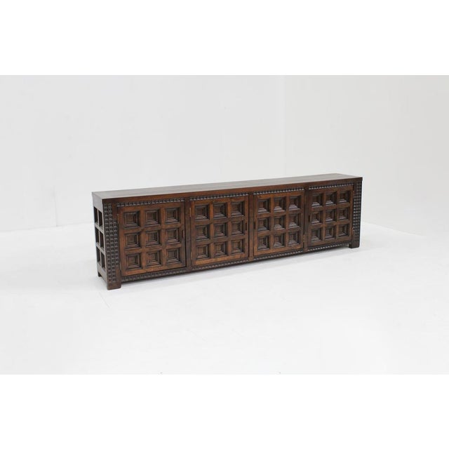 Spanish Brutalist Credenza in Wood, 1960s For Sale - Image 6 of 13