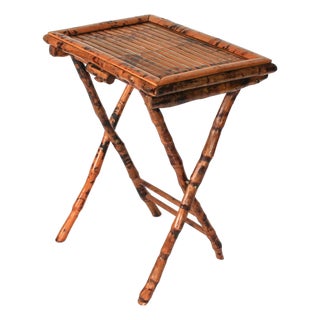 Vintage Burnt Bamboo Tortoise Shell Folding Table For Sale