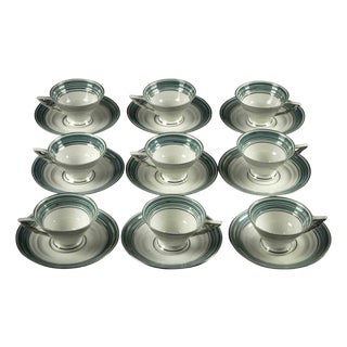 20th Century European Porcelain Coffee Set with Cups and Plates, Set of 18 For Sale
