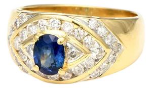 18KY Sapphire(0.71) & Diamond(0.64) Ring, size 6