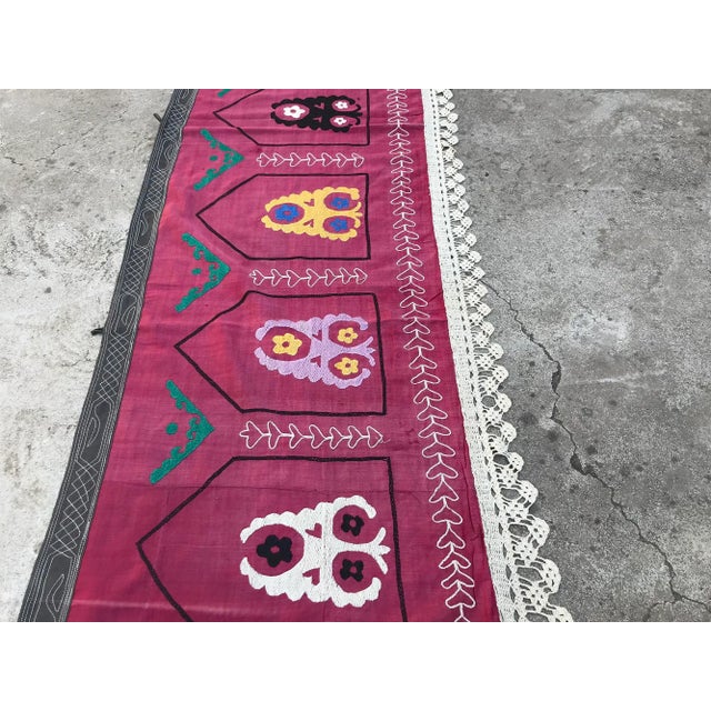 MUTED Pink Handmade Suzani Wall Hanging - Table Cloth - LONG Suzani Fabric SUZANI TABLE RUNNER; * Multicolor and ORIGINAL...