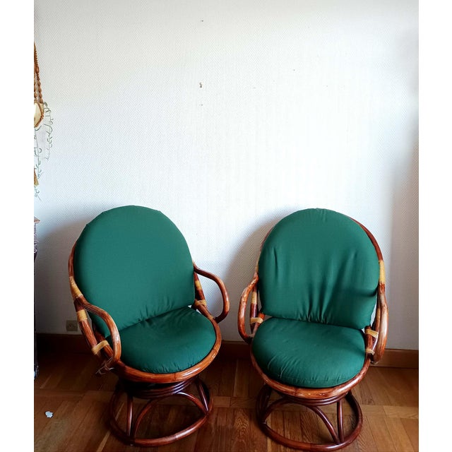 Swivel Rattan Lounge Chairs, 1970s, Set of 2 For Sale - Image 15 of 15