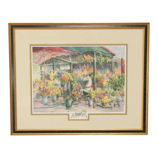 Sandra Giangiulio 'Le Marchand des Fleurs' Watercolor Lithograph Print For Sale