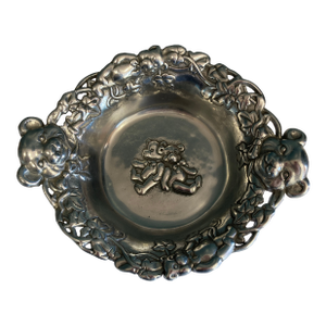 Arthur Court Vintage Aluminum Teddy Bear Bowl With Ornate Floral Repoussé Rim