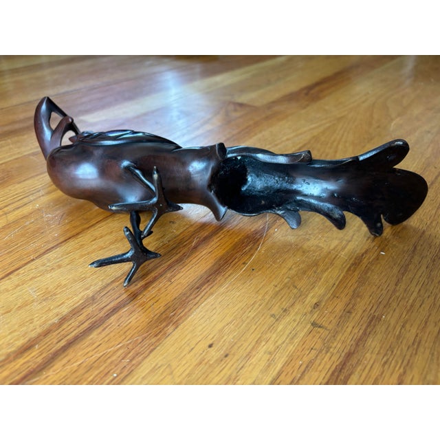 Japanese Vintage Japanese Patinated Bronze Peacock Incense Burner For Sale - Image 3 of 11