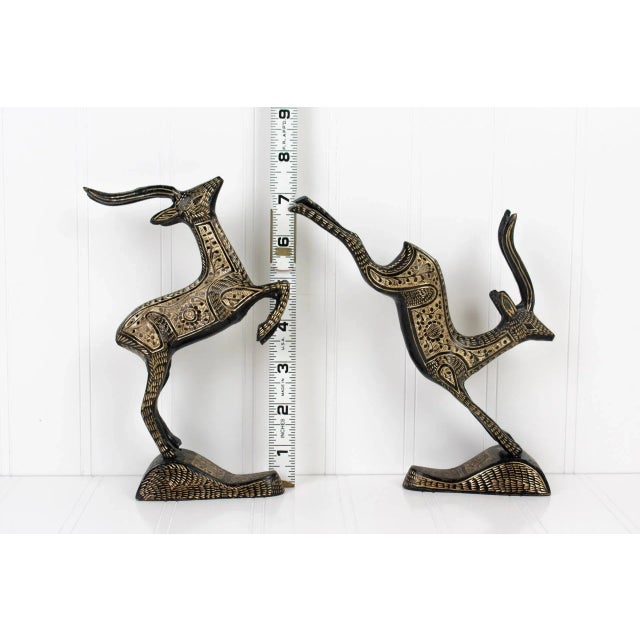 Mid-Century Modern Mid-Century Hand-Engraved Black Enamel & Brass Gazelles – a Pair For Sale - Image 3 of 13