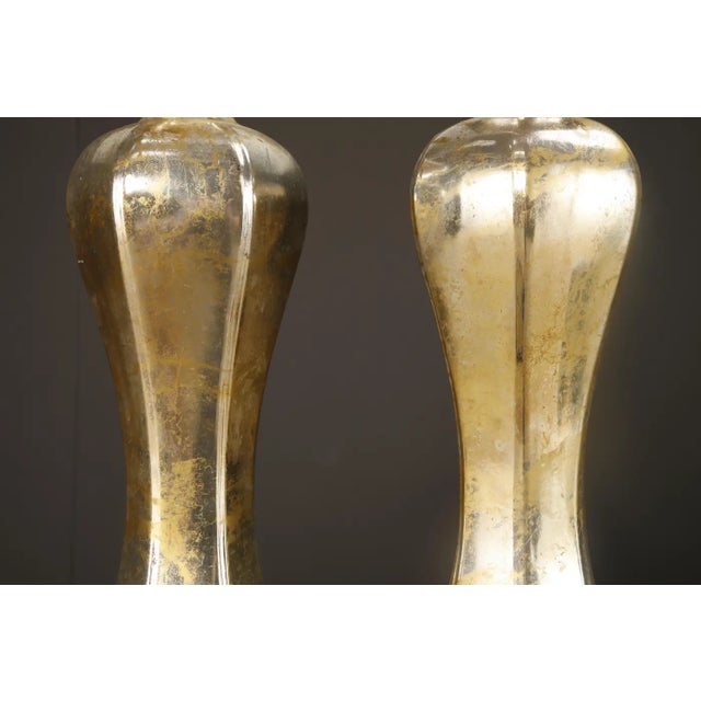 1950s Italian Mercury Glass Table Lamps With Gilt Brass Bases, Murano - a Pair For Sale - Image 9 of 15