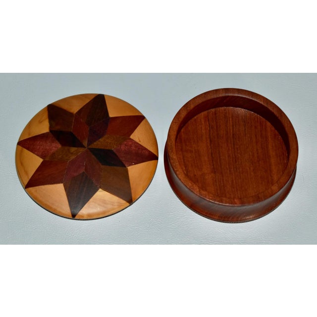 Vintage Star Inlay Round Wood Box For Sale - Image 9 of 13